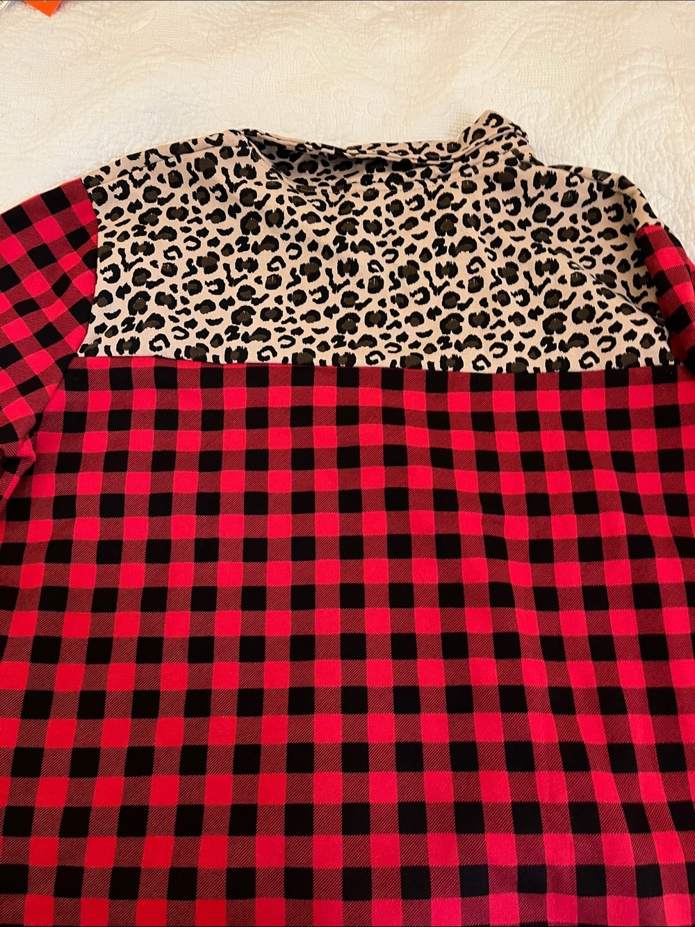 Women’s Red Buffalo Plaid Pullover with Leopard Trim L, NWOT - Picture 6 of 10